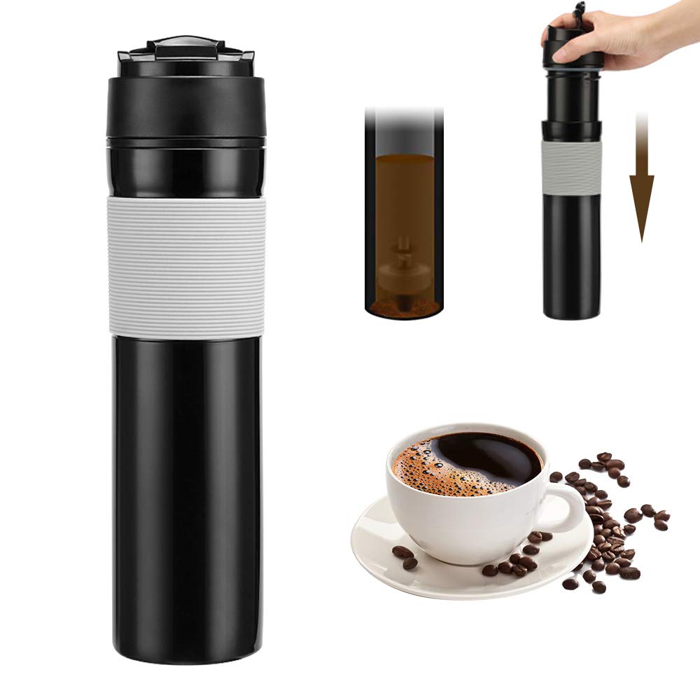 ALLOMN French Press Coffee Maker - 12oz/350ml Portable Travel Mug for Tea & Frothed Milk, Vacuum Insulated Stainless Steel Coffee Press for Home, Office, Camping & Outdoor Adventures (Black) - Perfect for Coffee Lovers & Travel Enthusiasts