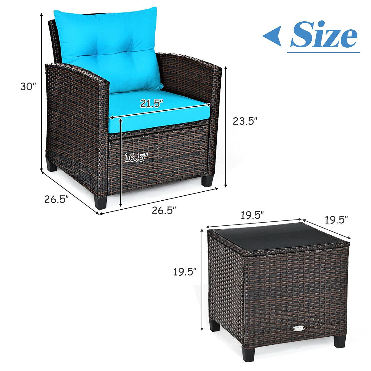 HappyGrill 3-Piece Outdoor Patio Furniture Set - Rattan Wicker Bistro Sofa with Cushions & Coffee Table - Perfect for Garden, Balcony, and Backyard Relaxation