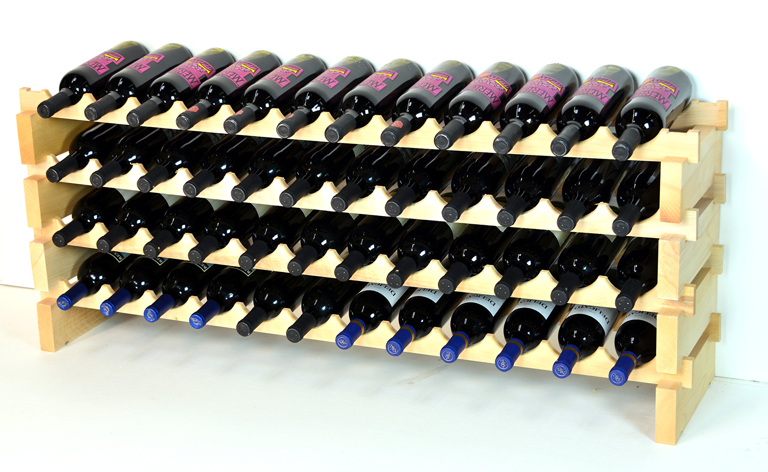 Premium Modular Wine Rack - Beechwood Storage for 48-144 Bottles (12 Bottles per Row) | Expandable Home Bar Organizer for Kitchen, Dining Room & Wine Cellar | Newest Improved Design (48-Bottle 4-Row Starter Set)