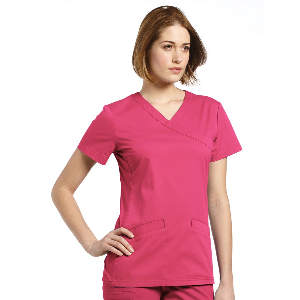 Allure by White Cross Women's Mock Wrap Knit Side Panel Solid Scrub Top XX-Large Fuchsia - Comfortable Medical Uniform for Nurses & Healthcare Professionals - Perfect for Hospitals, Clinics & Long Shifts