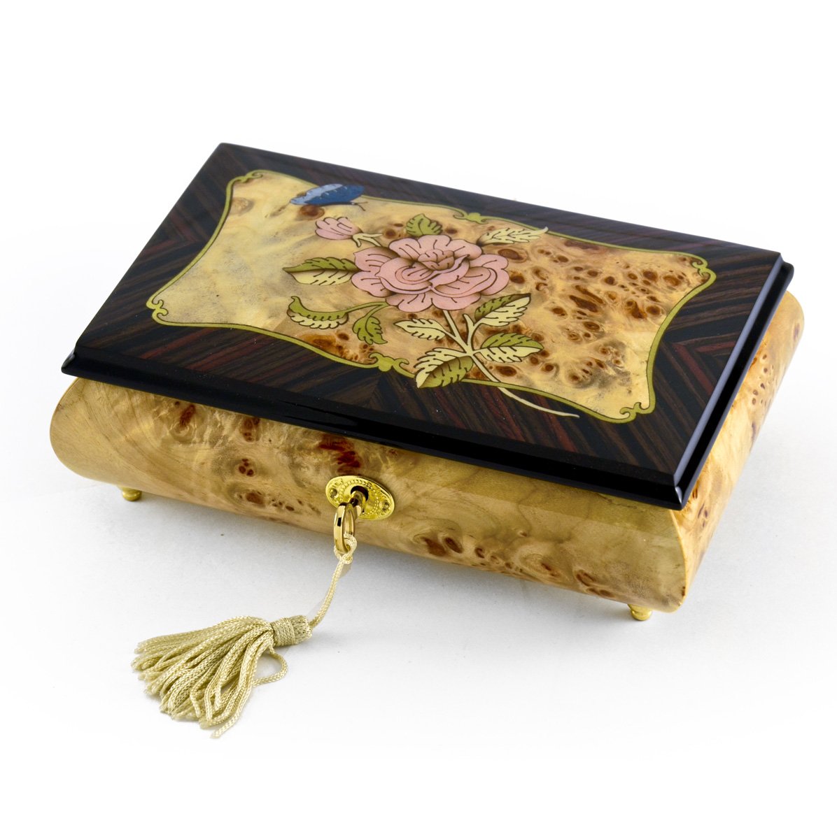 Elegant Pink Rose & Butterfly Music Box with Rosewood Frame - Plays Multiple Songs Including 'Daddy's Little Girl' - Perfect for Weddings, Anniversaries & Gift Giving