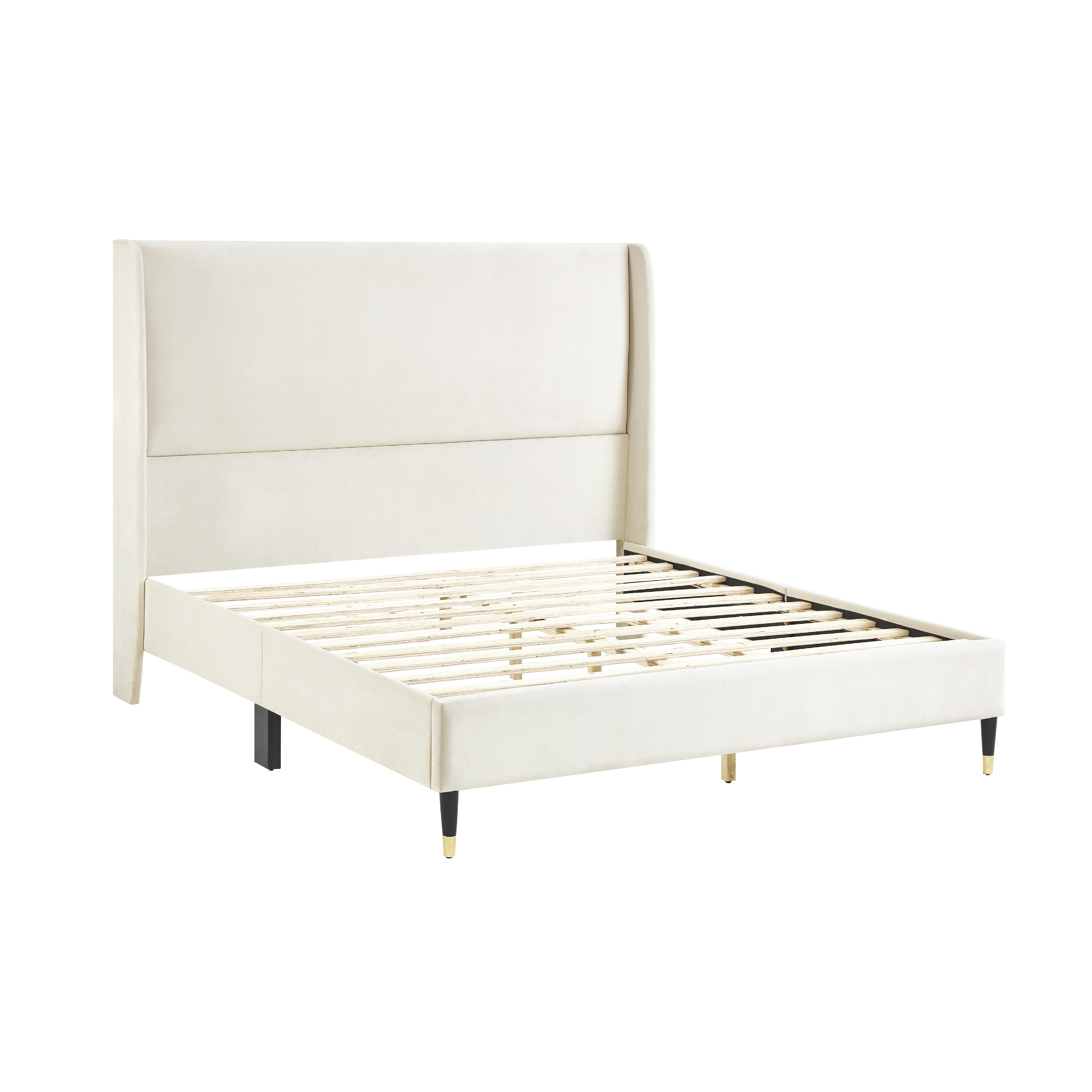 Roundhill Furniture Rozitta Upholstered Wingback Platform Bed Frame - Queen Size Upholstered Bed with Button Tufted Headboard for Bedroom, Modern Luxury Bed Frame with Sturdy Wooden Slat Support (Perfect for Master Bedroom, Guest Room or Apartment)