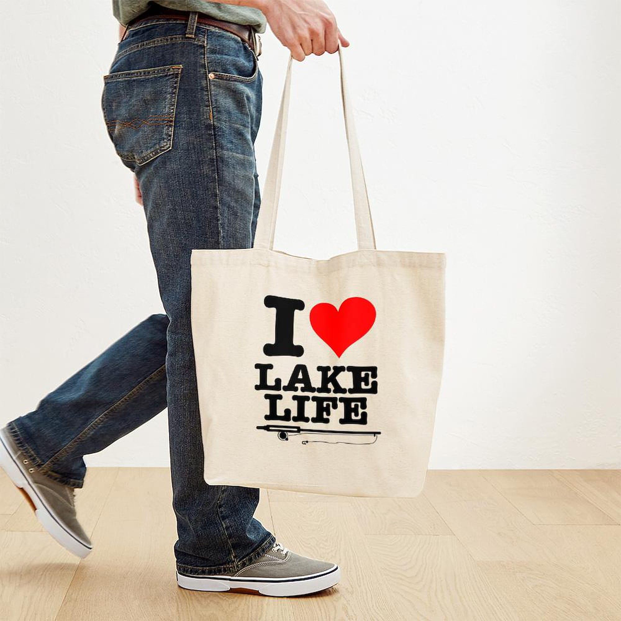 I Heart Lake Life Natural Canvas Tote Bag - Reusable Eco-Friendly Shopping Bag for Beach, Groceries & Daily Use