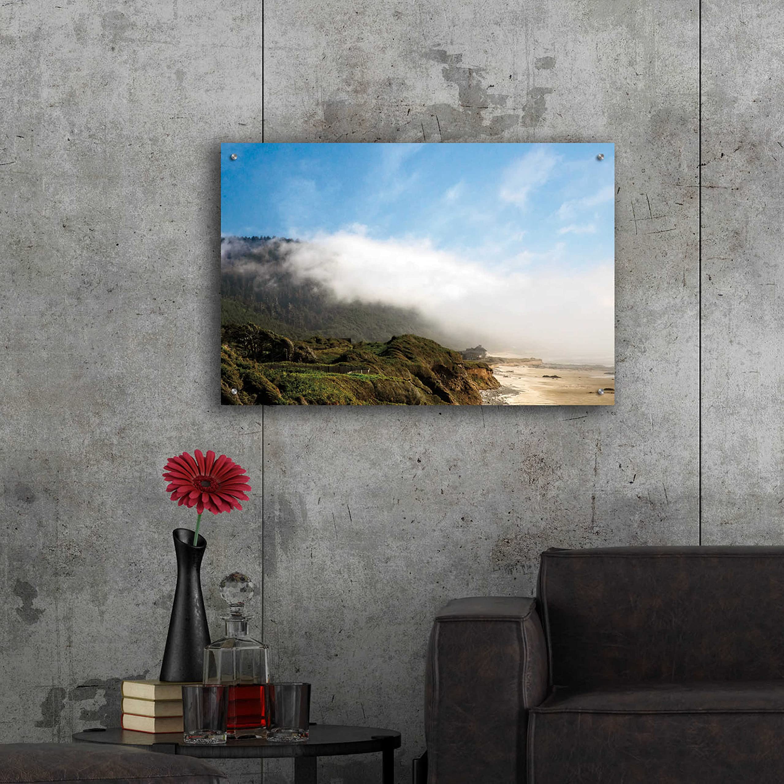 Debra Van Swearingen 'Coastal Fog' Acrylic Glass Wall Art - 36x24 Inches Modern Abstract Seascape Painting for Living Room, Bedroom & Office Decor