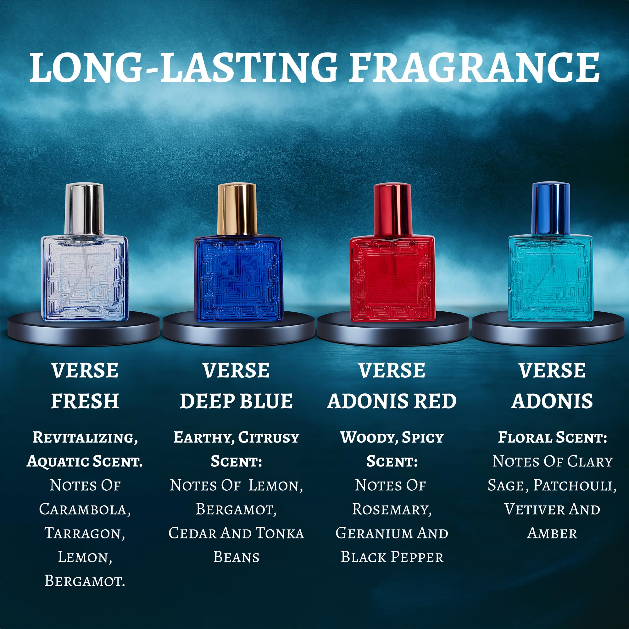 NovoGlow Verse Mini 4-Piece Men's Fragrance Gift Set - Aromatic, Floral, Oriental & Woody Notes - 25ml Eau De Parfum Travel Size - Individually Boxed - Perfect for Gifts, Travel & Daily Use