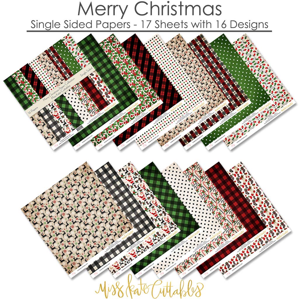 Miss Kate Cuttables Christmas Scrapbook Paper Pack - 16 Sheets 12x12 Single-Sided Patterned Specialty Paper for Holiday Card Making, DIY Crafts & Gift Wrapping - Merry Christmas Collection