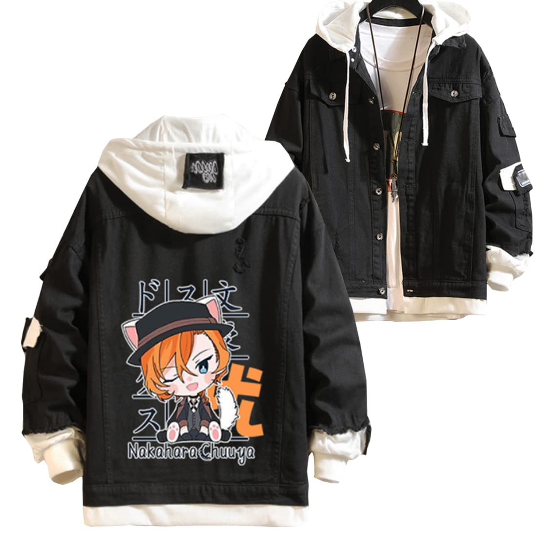 Anime Bungo Stray Dogs Cosplay Jacket - Ripped Denim Hooded Coat for Women & Men | Casual Fashion Outerwear for Anime Conventions, Streetwear & Daily Wear