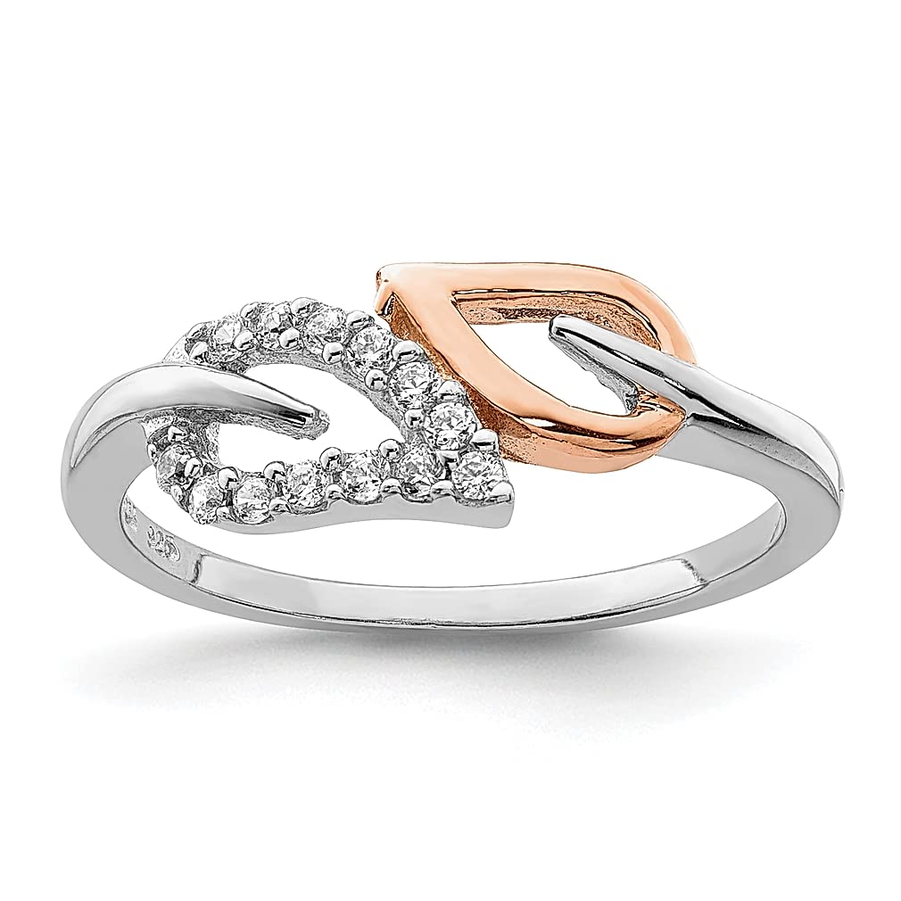 925 Sterling Silver Rose Gold Vermeil Cubic Zirconia Leaf Band Ring - Elegant Floral Jewelry for Women | Perfect Gift for Her, Anniversary, Birthday & Special Occasions