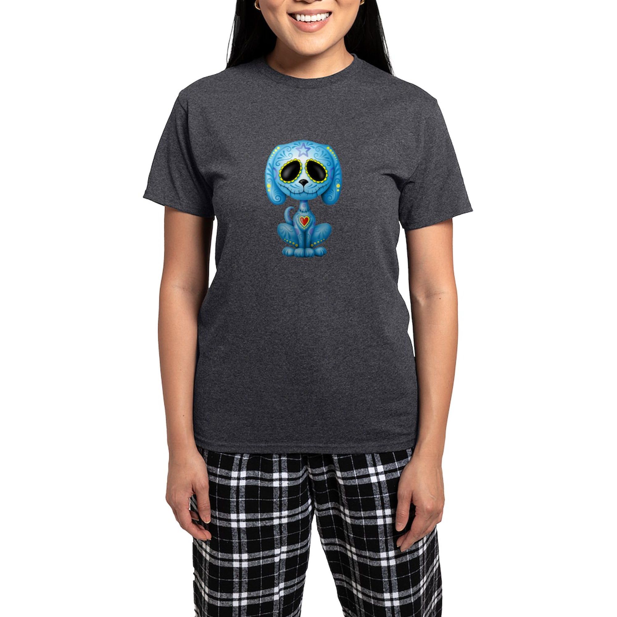 Blue Zombie Sugar Skull Dog Pajama Set for Women - Soft & Comfortable Novelty Sleepwear - Perfect for Halloween, Cosplay & Themed Parties