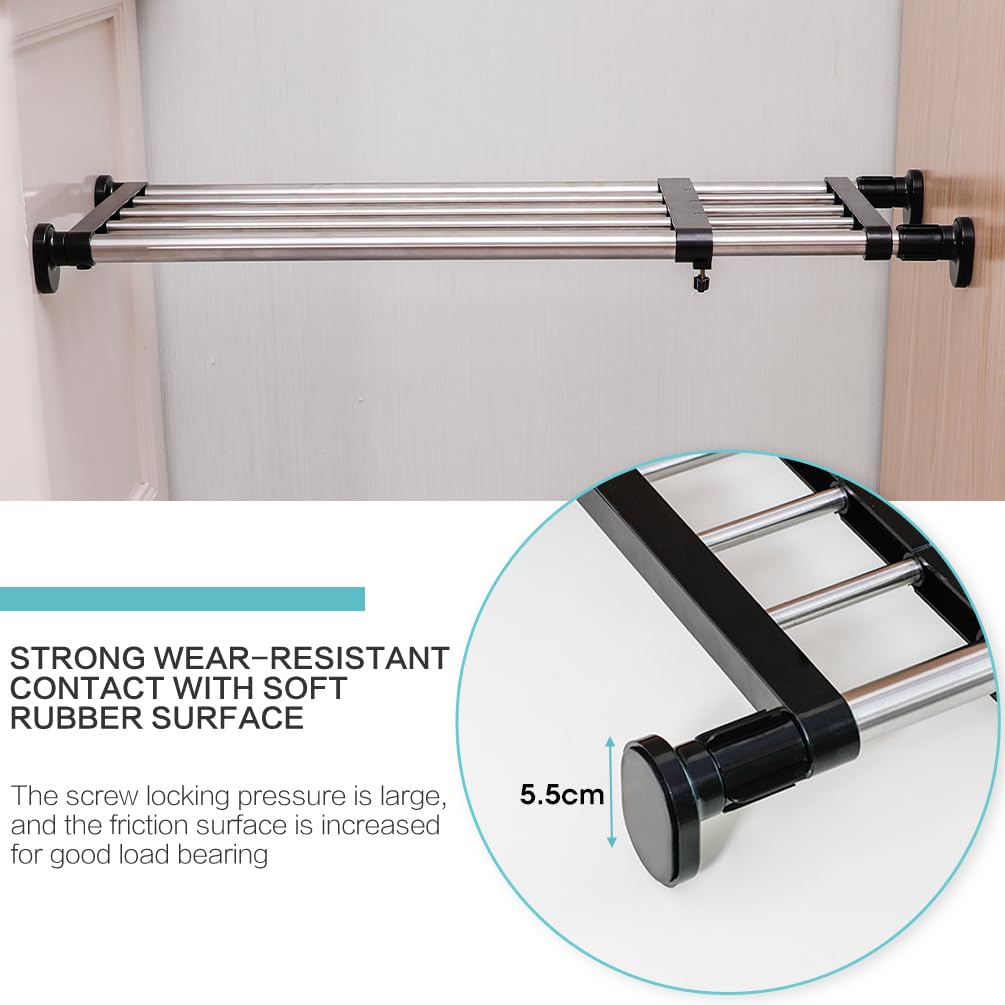 Hershii Expandable Closet Organizer - Adjustable Tension Shelf Rod, 23.62-39.37 Inches Metal Storage Rack for Wardrobe, Cabinet, Kitchen & Bathroom - Space Saving DIY Divider (Black) - Perfect for Small Spaces & Closet Organization