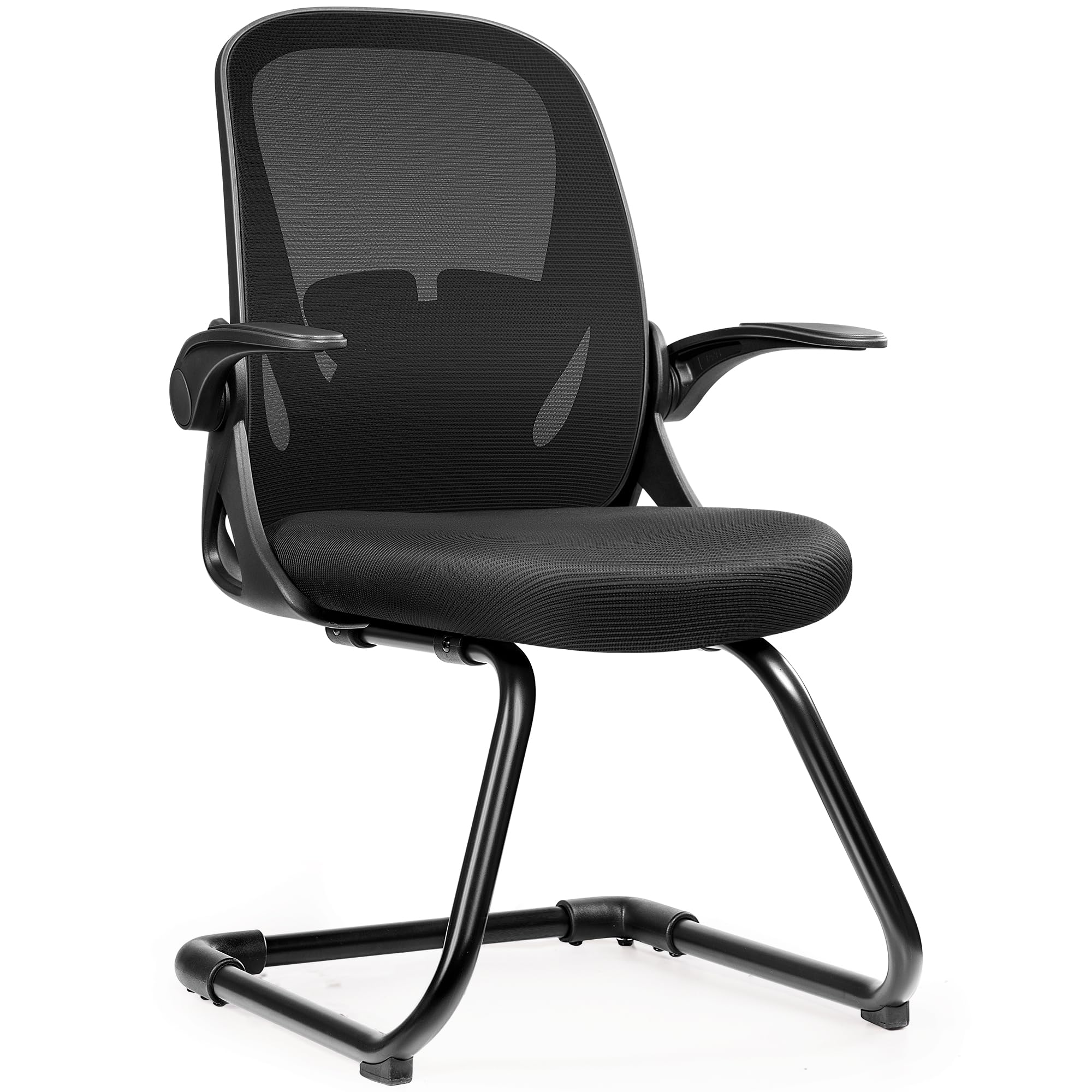 Primy Waiting Room Chairs - Flip-Up Armrests & Adjustable Lumbar Support - Breathable Mesh Office Guest Chairs for Reception, Conference Rooms & Elderly Use - Black Stationary Desk Chair Without Wheels - Perfect for Clinics, Hospitals, and Corporate Lobbies