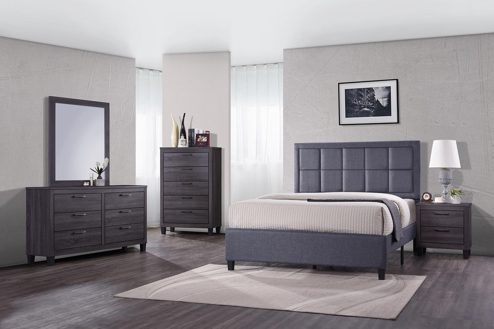 GTU Furniture 5-Piece Queen Size Wood Bedroom Set - Bed, Night Stand, Mirror, Dresser & Chest in Tallisa Oak Finish | Complete Bedroom Furniture Suite for Master Bedroom or Guest Room