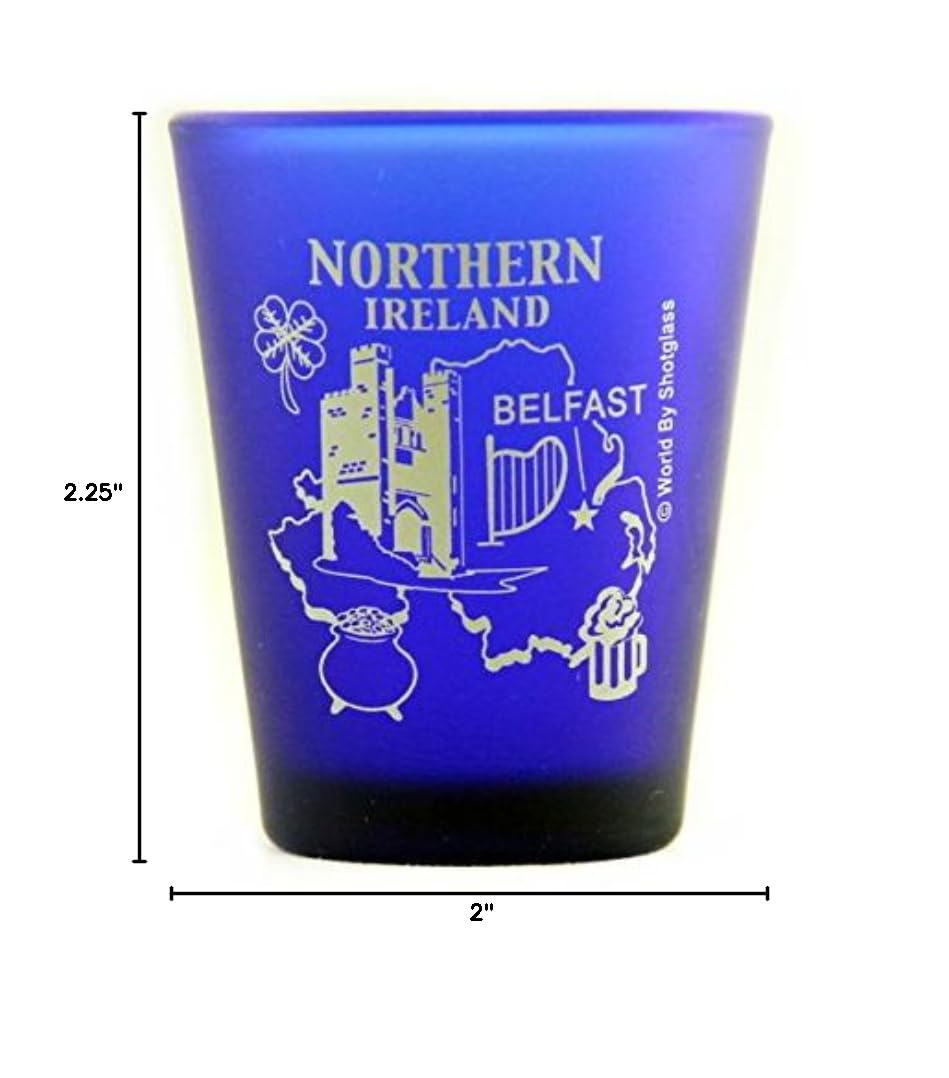 Northern Ireland Belfast Cobalt Blue Frosted Shot Glass - Elegant Whiskey & Liquor Glass for Parties, Gifts & Home Bar Decor