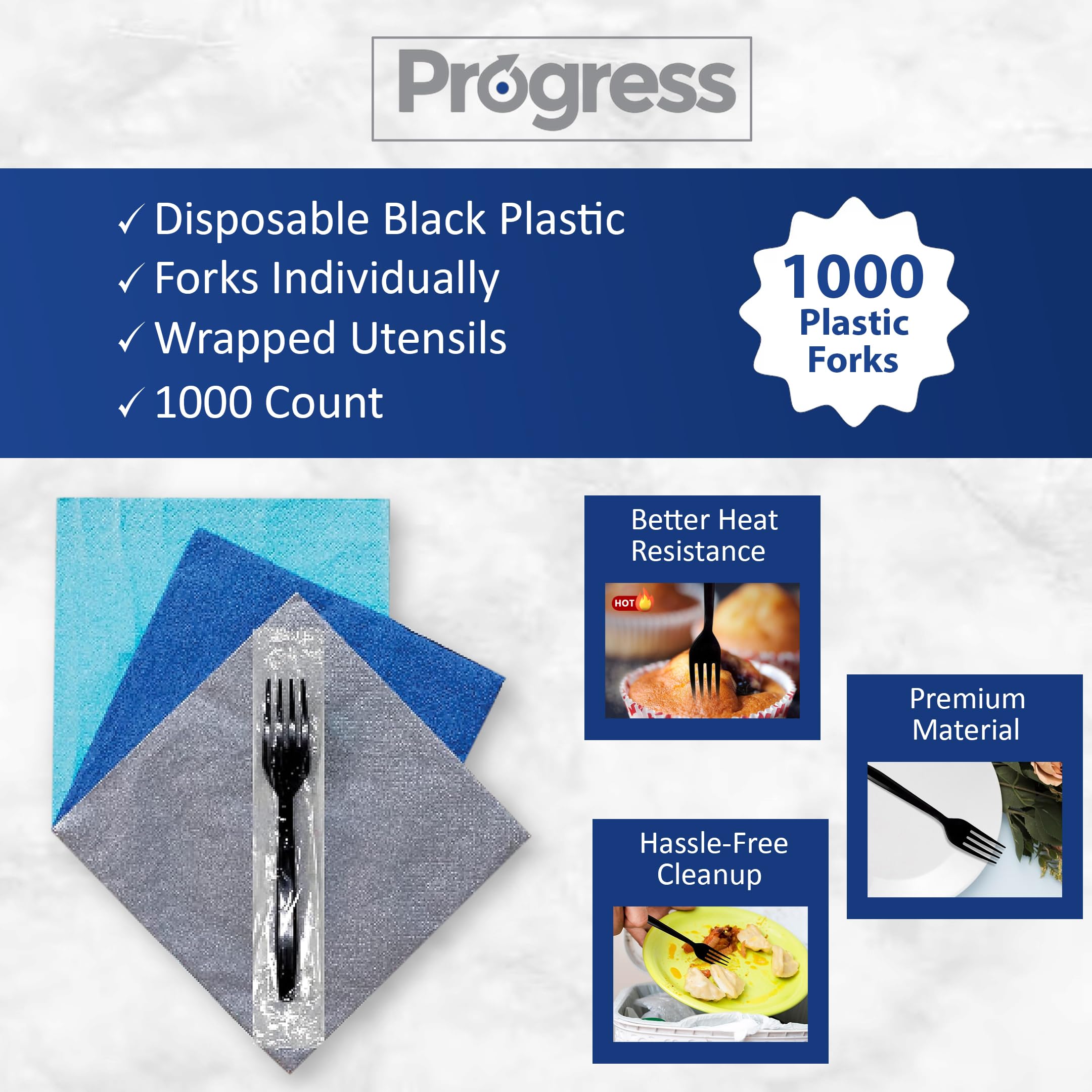Heavy Duty Black Disposable Plastic Forks - 1000 Count Bulk Pack | Individually Wrapped Cutlery for BBQ, Parties, Catering, Office Events & Restaurants | Durable & Eco-Friendly Disposable Utensils for Outdoor Dining, Picnics & Large Gatherings
