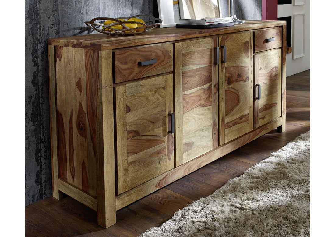 Gfine Solid Sheesham Wood Sideboard - 4 Doors & 2 Drawers, 175x45x86cm - Perfect for Living Room, Dining Room & Hallway Storage