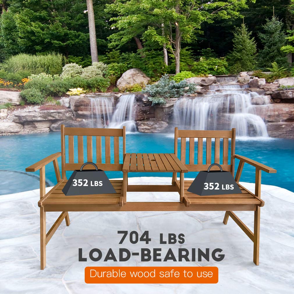 **Acacia Wood Outdoor Patio Bench with Table - Durable Garden Bench for Pool, Beach, Backyard, Balcony, Porch & Deck - Perfect for Relaxing, Lounging & Outdoor Gatherings**