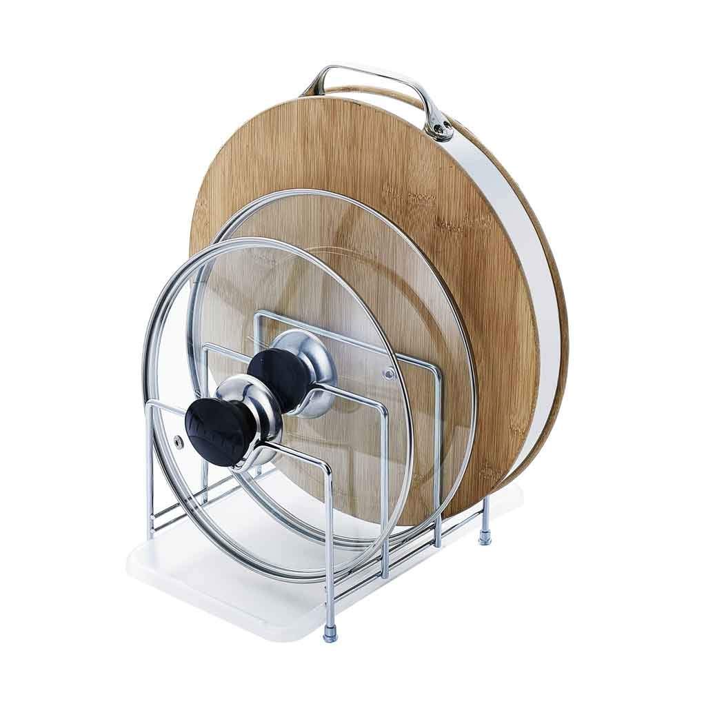 Stainless Steel Multi-Layer Kitchen Shelf Organizer - Pot Lid Rack, Pan & Cutting Board Holder for Efficient Storage | Perfect for Small Kitchens, Pantry Organization & Countertop Space Saving