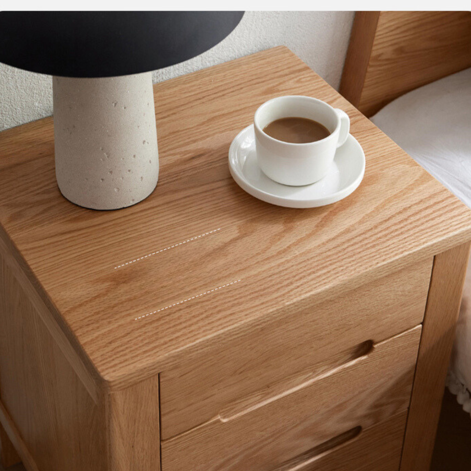 Solid Oak Wood Nightstand with 3 Drawers - Bedside Table for Bedroom, Living Room, or Office Storage