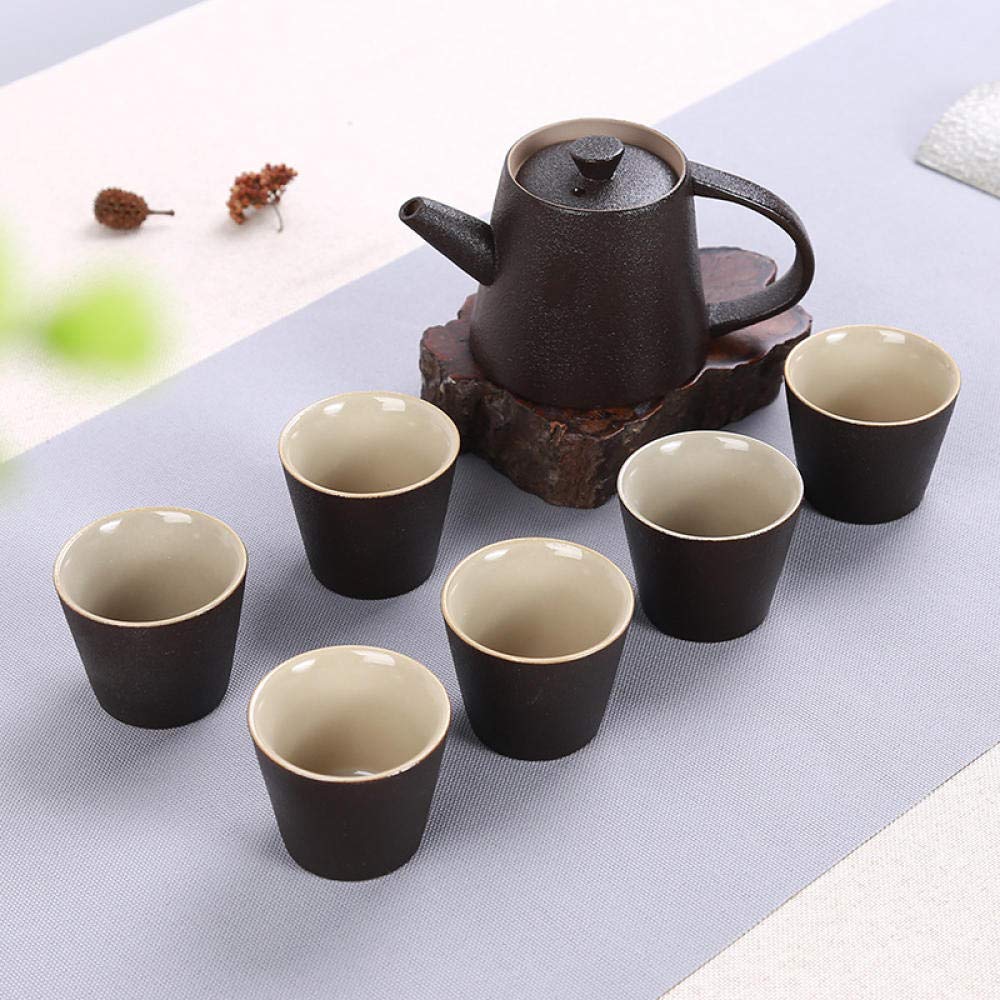 Premium Ceramic Teapot Set - 7-Piece Kung Fu Tea Set with Flat Teapot for Black Tea, Home Tea Ceremony, Gift & Dropshipping - Perfect for Afternoon Tea, Chinese Tea Culture Experience & Zen Home Decor
