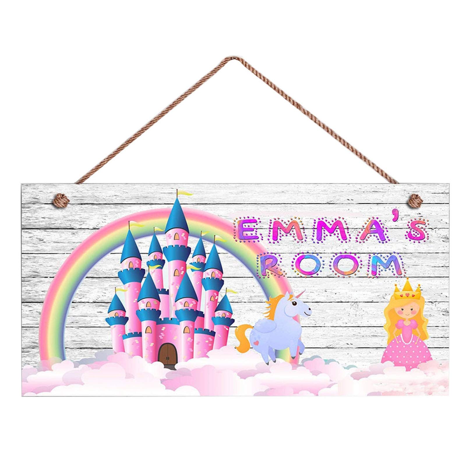 Personalized Princess & Unicorn Wooden Wall Sign - Custom Castle with Rainbow Nursery Decor - Perfect for Girls' Bedroom, Baby Room Door Plaque - Unique Gift for Birthdays & Baby Showers - Ideal for Nursery Wall Decor & Kids Room Decoration