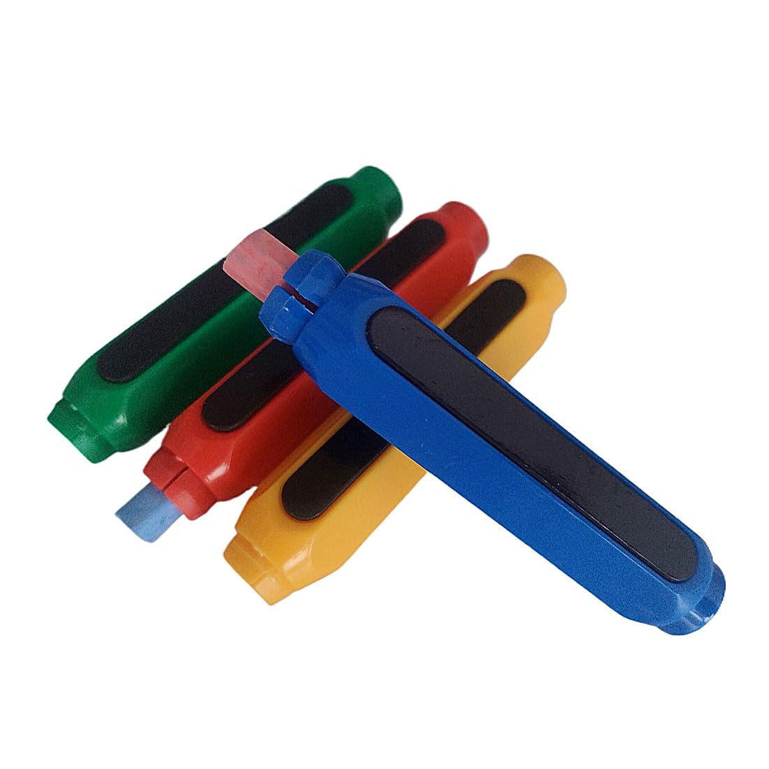 Magnetic Chalk Holders with Storage Case - 4 Pack Adjustable Chalk Clips for Teachers, School & Office - Blue, Green, Red, Yellow - Perfect for Whiteboards, Blackboards & Classroom Organization