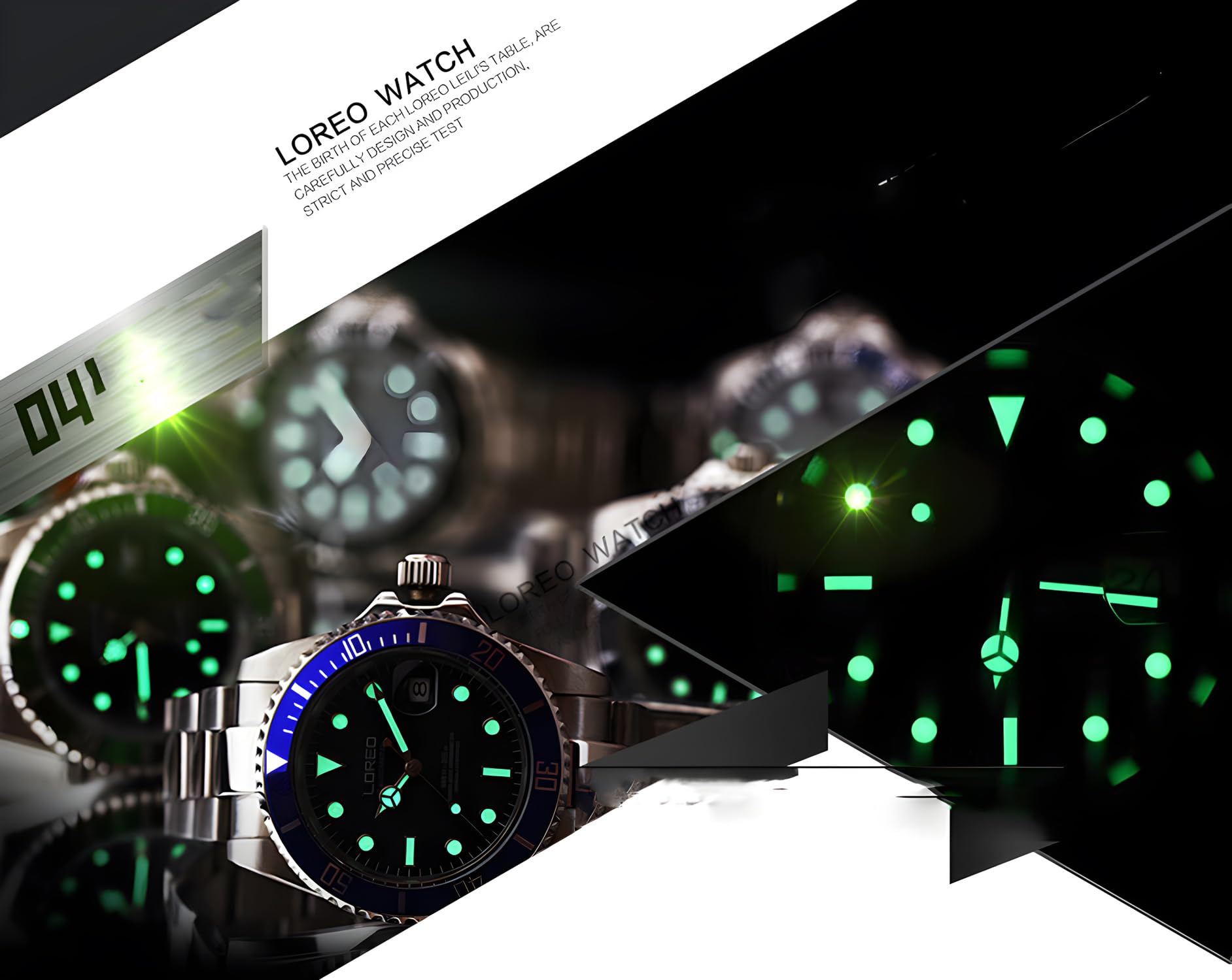 LOREO Men's Automatic Watch - Full Black Stainless Steel, Sapphire Glass, Rotating Bezel, Military Waterproof (200M) - Perfect for Diving, Outdoor Adventures & Everyday Wear