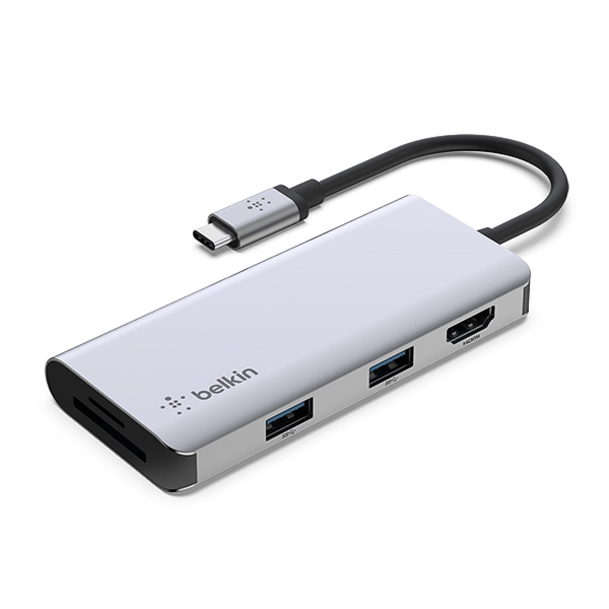 Belkin USB C 5-in-1 Multimedia Hub with 4K HDMI, USB 3.0, SD Card Reader - Perfect for MacBook, iPad Pro & Windows Laptops - Home Office & Travel Essential