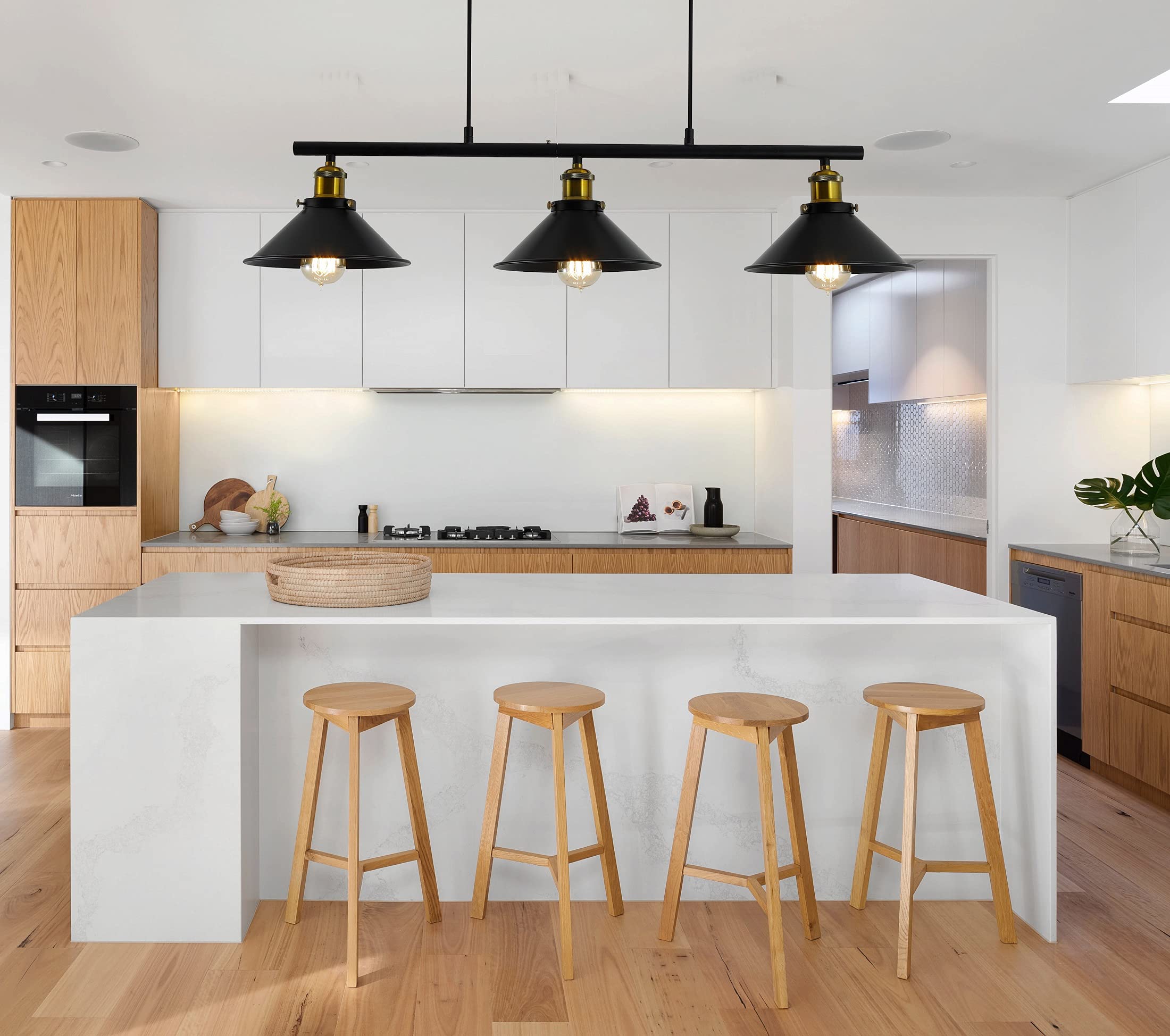 3-Light Kitchen Island Pendant Light Fixture - Farmhouse Linear Hanging Chandelier with Matte Black Finish for Kitchen, Dining Room, Bar, Pool Table | Modern Industrial Lighting for Home Decor & Restaurant Ambiance