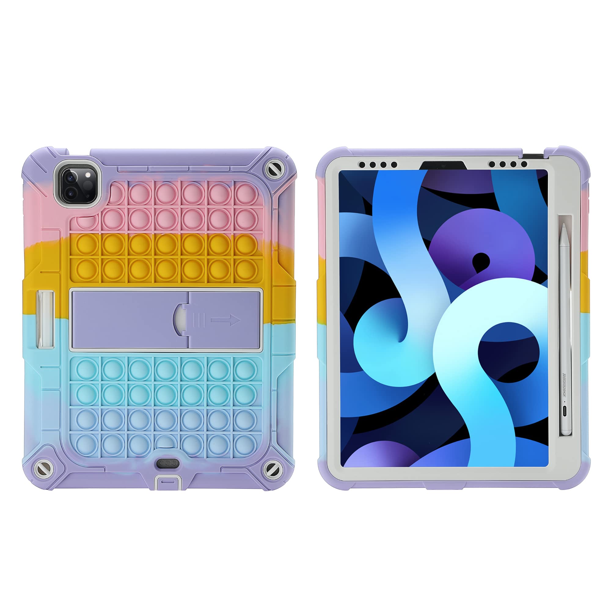 XZC Shockproof iPad Air 5th/4th Generation Case & iPad Pro 11 Inch Case (2018-2022) - 10.9 Inch Protective Cover with Pencil Holder, Kickstand & Shoulder Strap | Rainbow 2 Design | Perfect for Work, Travel & School Use