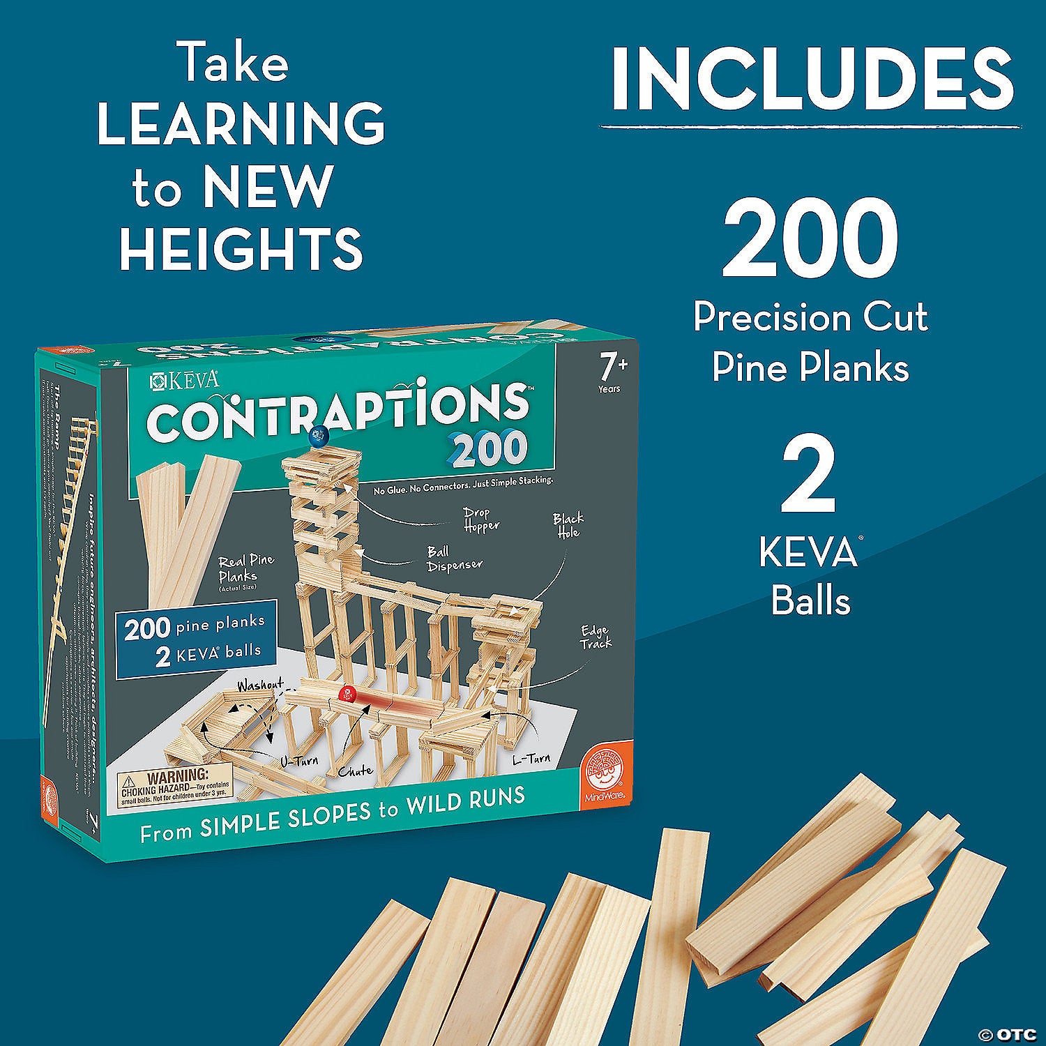 KEVA Contraptions 200 Plank Set - STEM Building Toy for Kids & Adults - Creative Construction Kit for Brain Development & Family Game Night