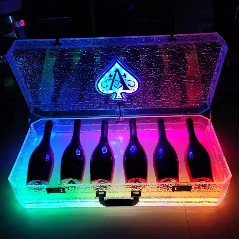 Portable LED Ice Rock Ace of Spade Champagne Bottle Cooler - Rechargeable Glorifier Display Case for Bars, Nightclubs & Parties - Perfect for Cocktail Serving, VIP Events & Home Entertaining