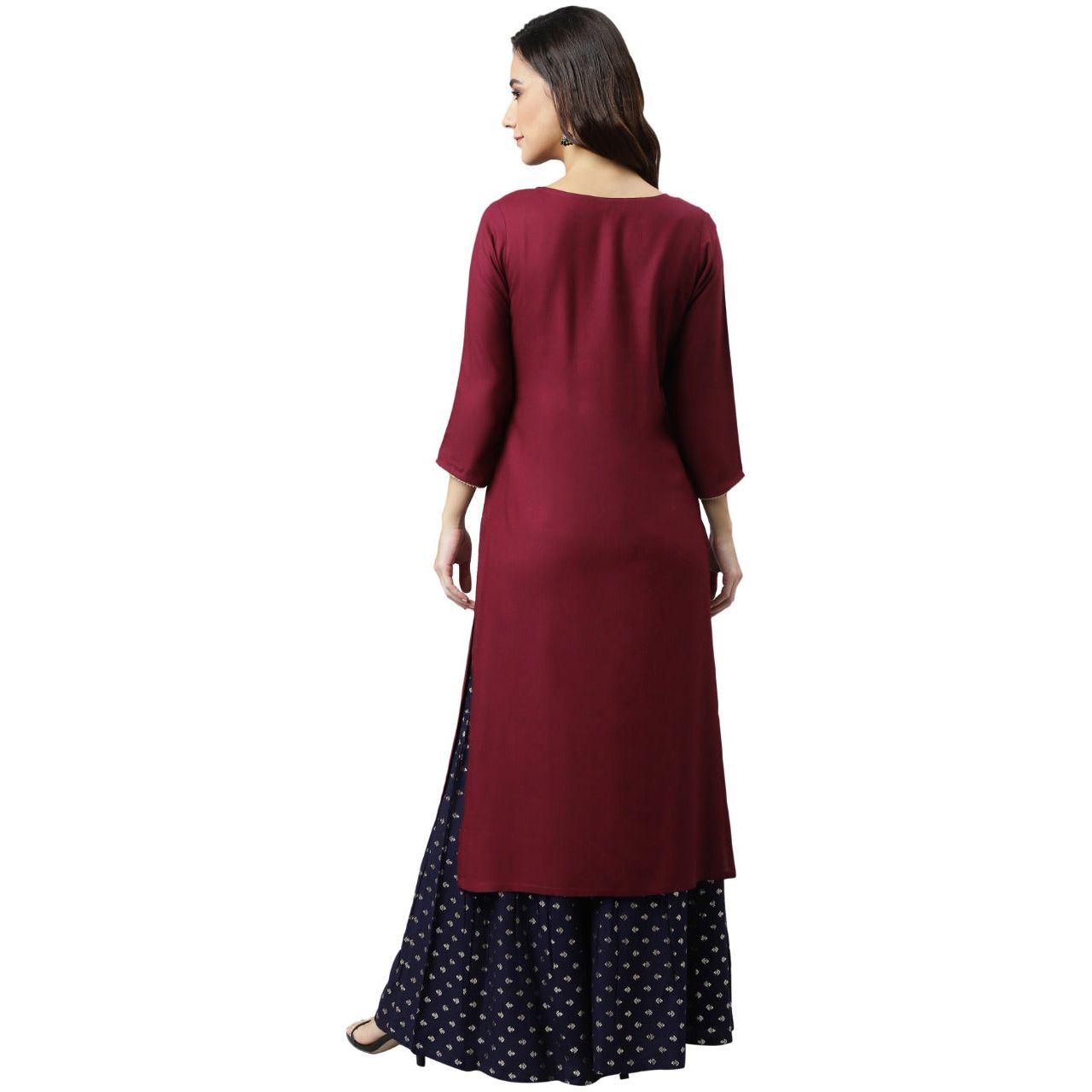 Elegant Wine and Gold Printed Women's Kurta - Stylish Indian Ethnic Tunic Top for Festivals, Weddings & Special Occasions