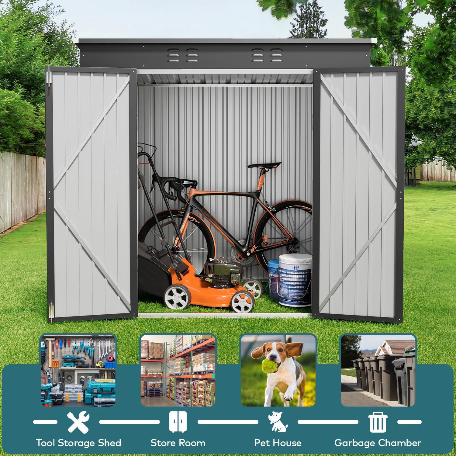 Gizoon 6x4 Feet Outdoor Storage Shed - Heavy Duty Metal Garden Shed with Double Lockable Doors, Waterproof & Anti-Rust Design for Backyard, Patio, Lawn (Dark Gray) - Perfect for Storing Tools, Equipment & Seasonal Items