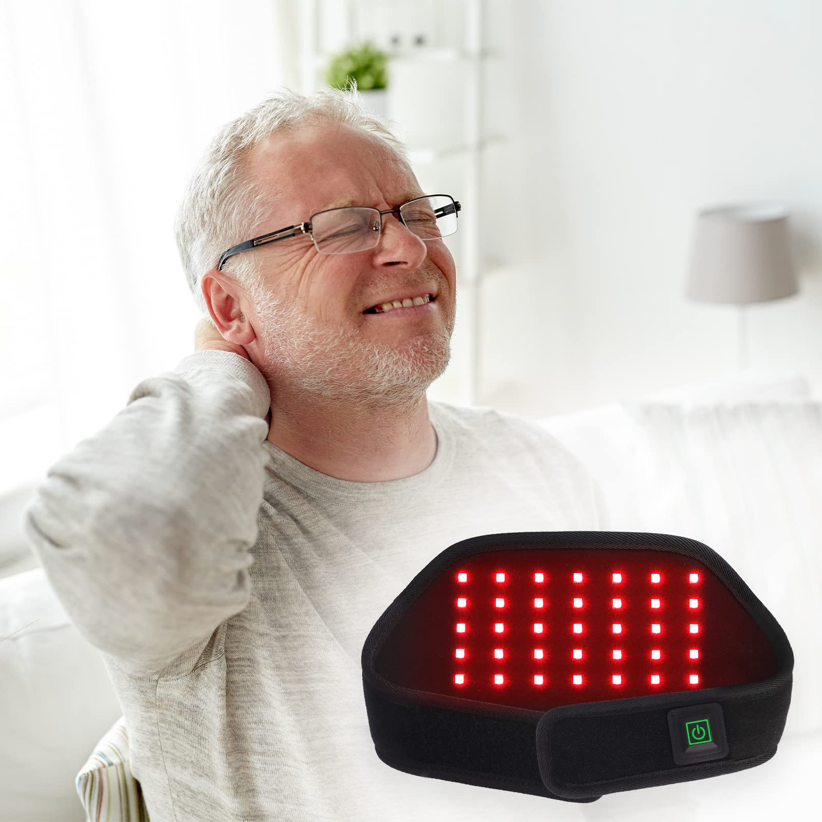 BOLASEN 660nm & 850nm Red Light Therapy Belt - Infrared LED Deep Tissue Pain Relief Device for Neck, Back & Body - 35 LED Wearable Wrap with Auto-Off Timer - Home, Office & Travel Use for Muscle Recovery & Relaxation