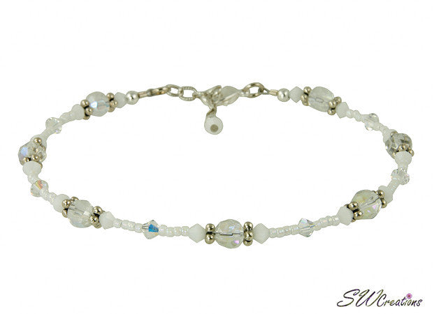 Snow White Crystal Glass Beaded Anklet for Women - Elegant Bohemian Ankle Bracelet for Summer Beach, Wedding, Party & Everyday Wear