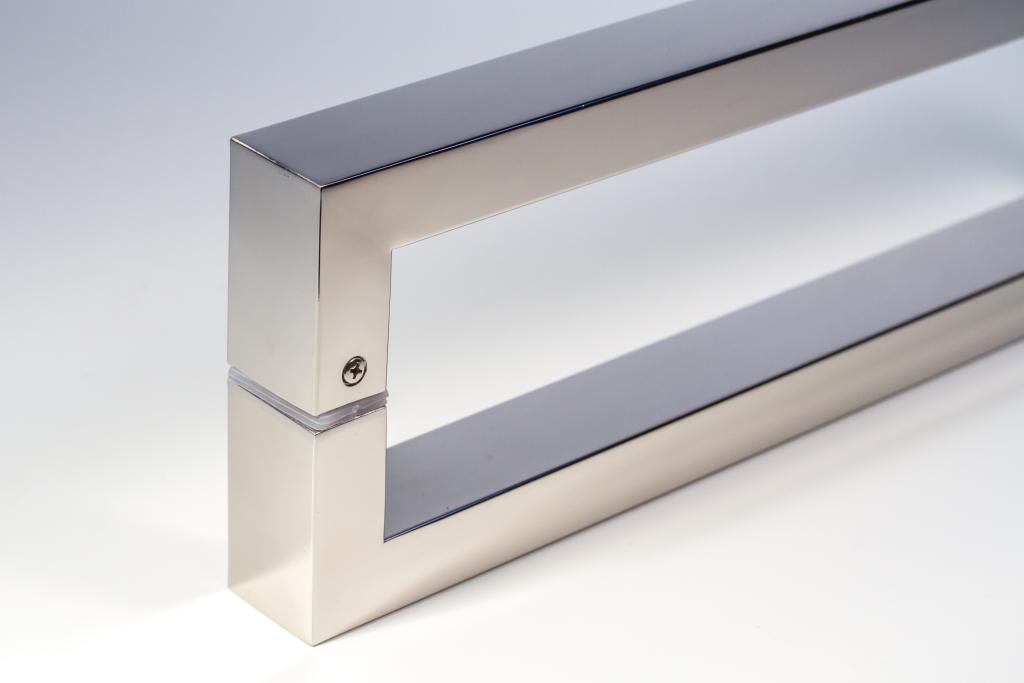 32 Inch Stainless Steel Barn Door Handles - Chrome Mirror Polished Finish for Internal & External Use - Modern Square/Rectangle Bar Handle Pull for Sliding Glass, Wooden, and Fiberglass Doors - Ideal for Commercial Spaces, Home Offices, and Modern Interior Design