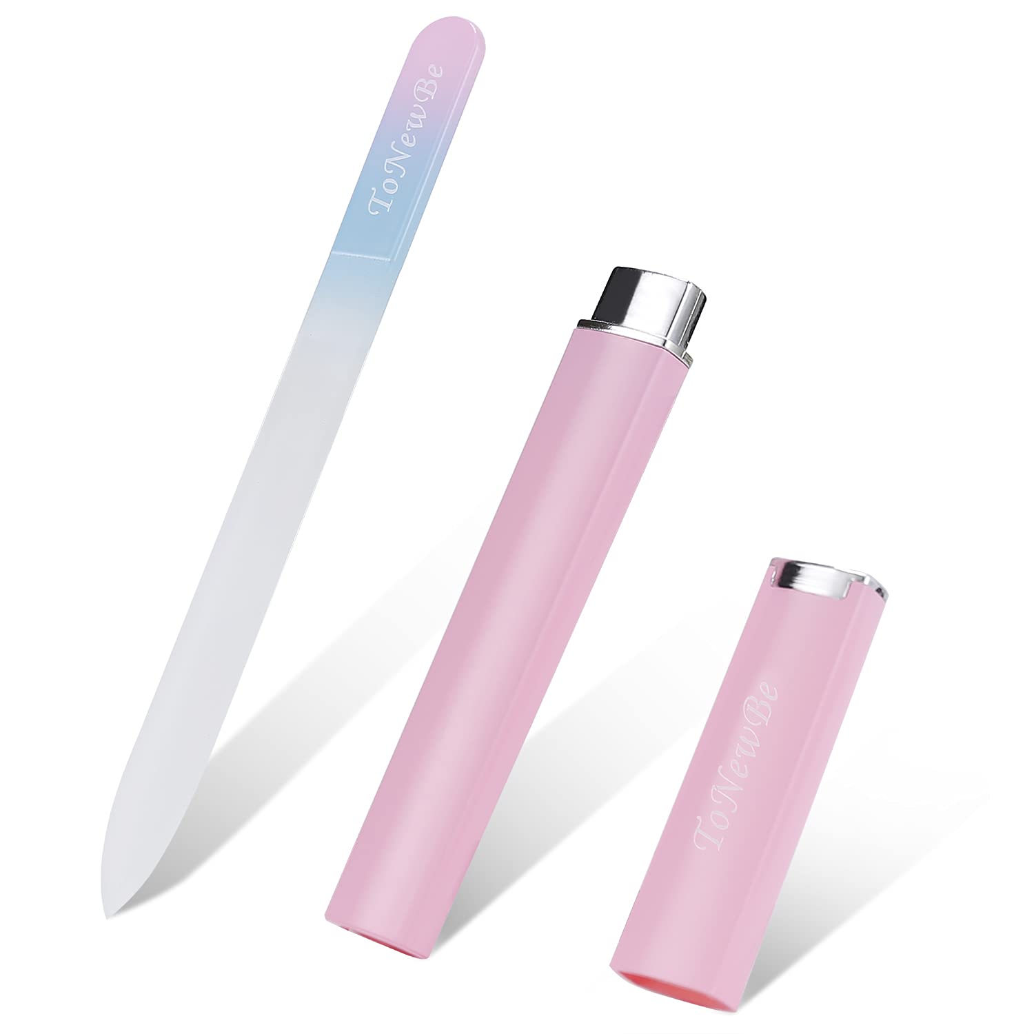 Premium Czech Glass Nail File with Protective Case - Double-Sided Etched Crystal Nail Buffer for Natural Nail Care & Manicure Art (Elegant Pink) | Perfect for Home, Salon & Travel Nail Maintenance