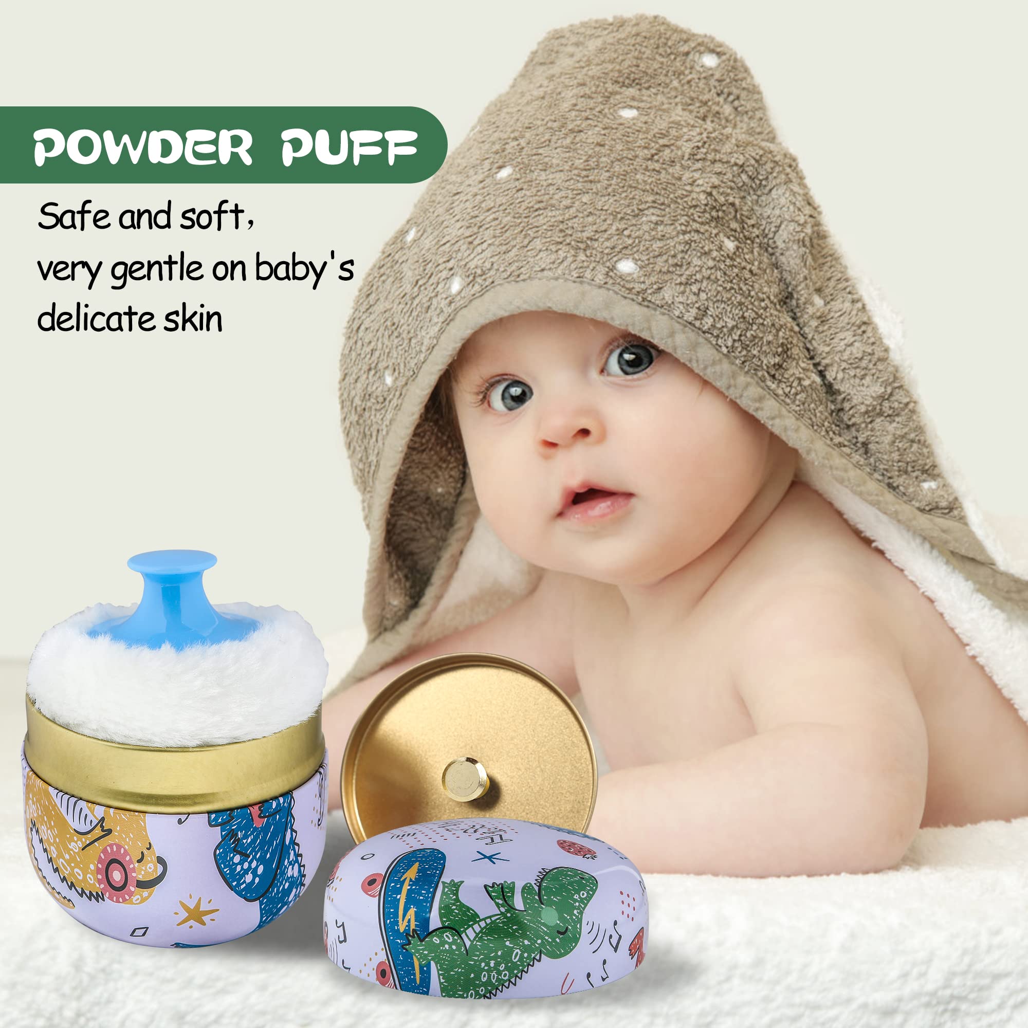 WEMEGA Travel Body Powder Case with Powder Puff - Portable Powder Container for Women & Baby - Compact Tea Box Design - Dinosaur Pattern - Perfect for On-the-Go, Gym, and Diaper Bag Essentials