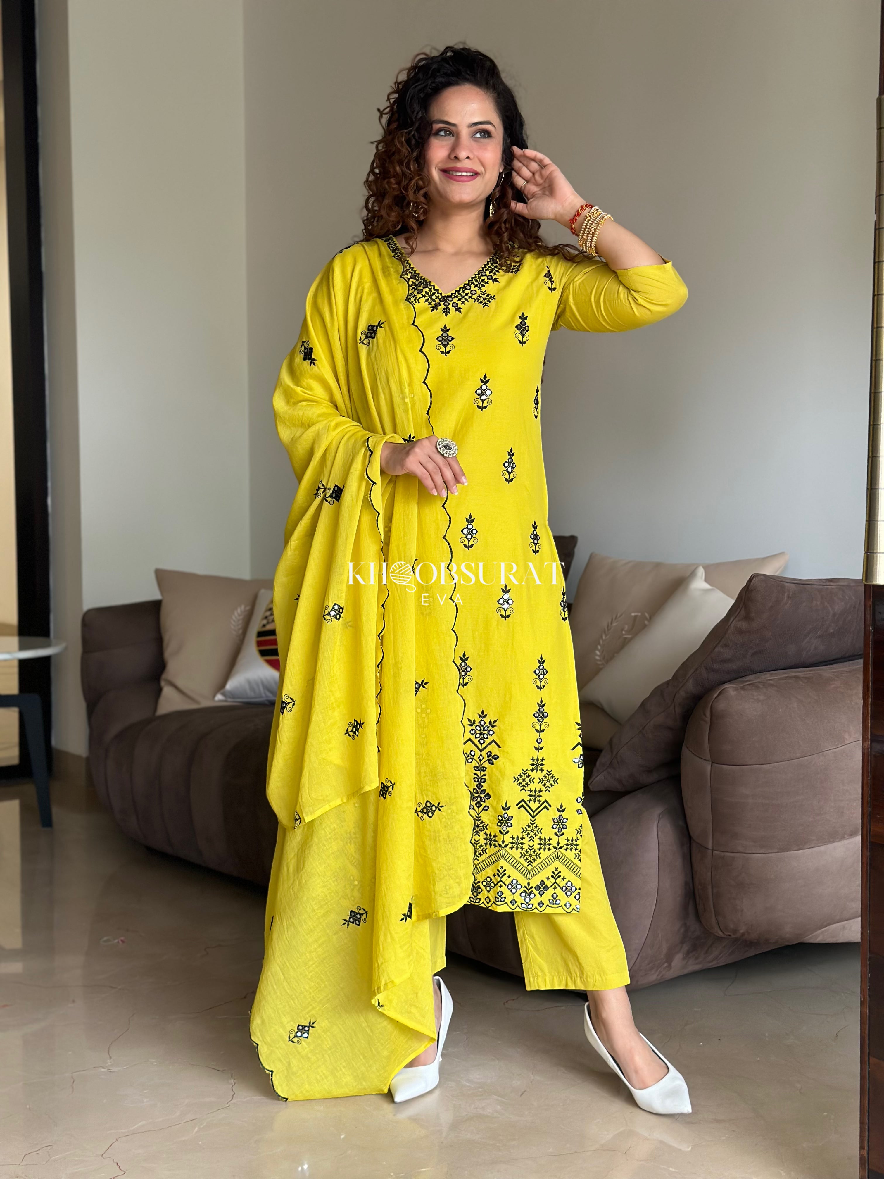 Stylish Biba Yellow Kurta Suit Set for Women - Traditional Indian Ethnic Wear for Festivals, Weddings & Special Occasions