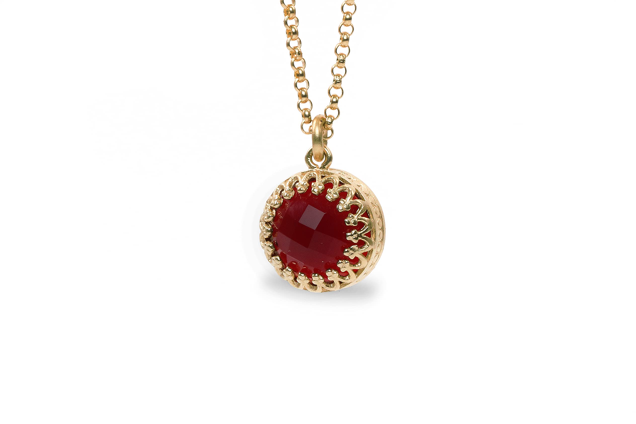 14K Rose Gold Garnet Necklace - Round Pendant Birthstone Jewelry for Women, Handmade Fashion Necklace with Natural Gemstone | Perfect Gift for Anniversary, Valentine's Day & Special Occasions