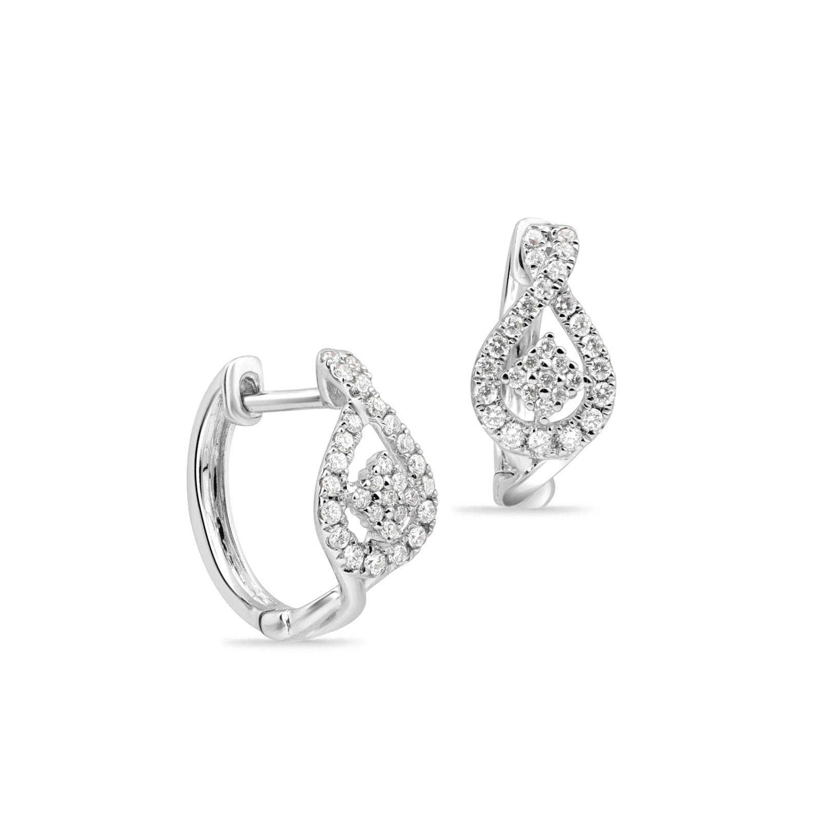 14K White Gold Halo Diamond Pavé Huggie Hoop Earrings for Women - Perfect for Weddings, Parties & Everyday Elegance