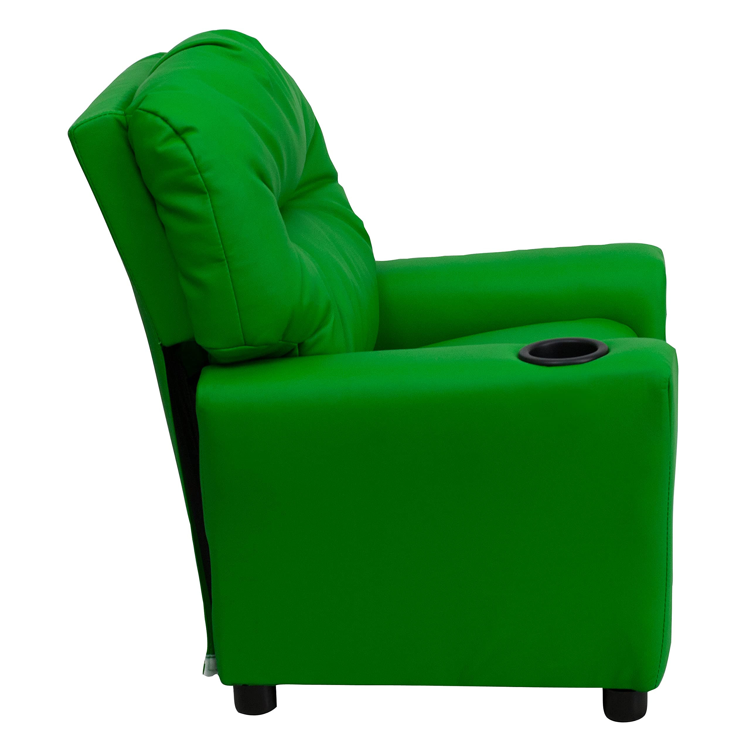 Emma & Oliver Green Vinyl Kids Recliner Chair with Cup Holder - Comfortable Children's Lounge Chair for Playroom, Bedroom or TV Time