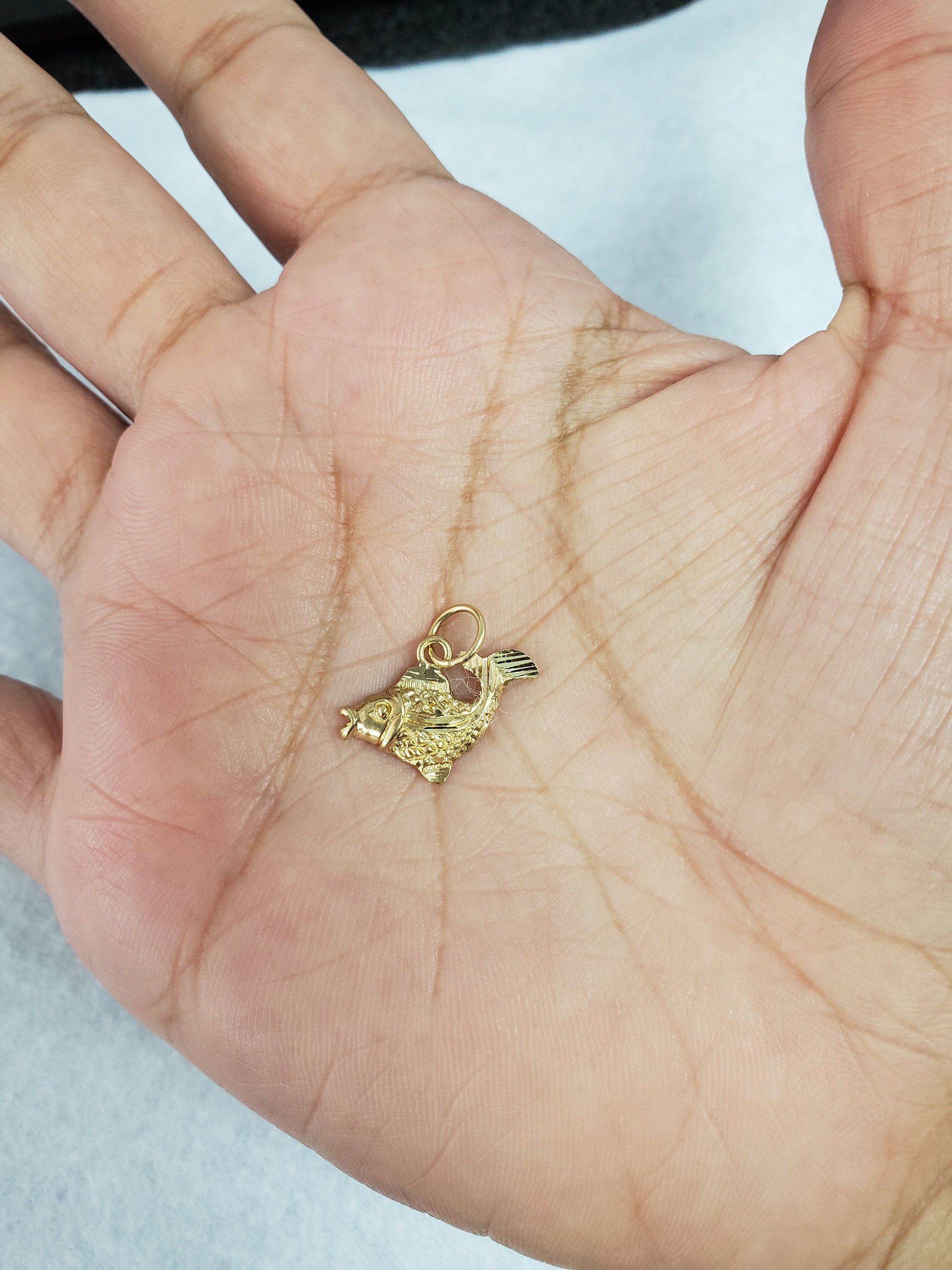 14K Yellow Gold Diamond-Cut Fish Charm Pendant - Elegant Jewelry for Birthdays, Anniversaries & Gifts