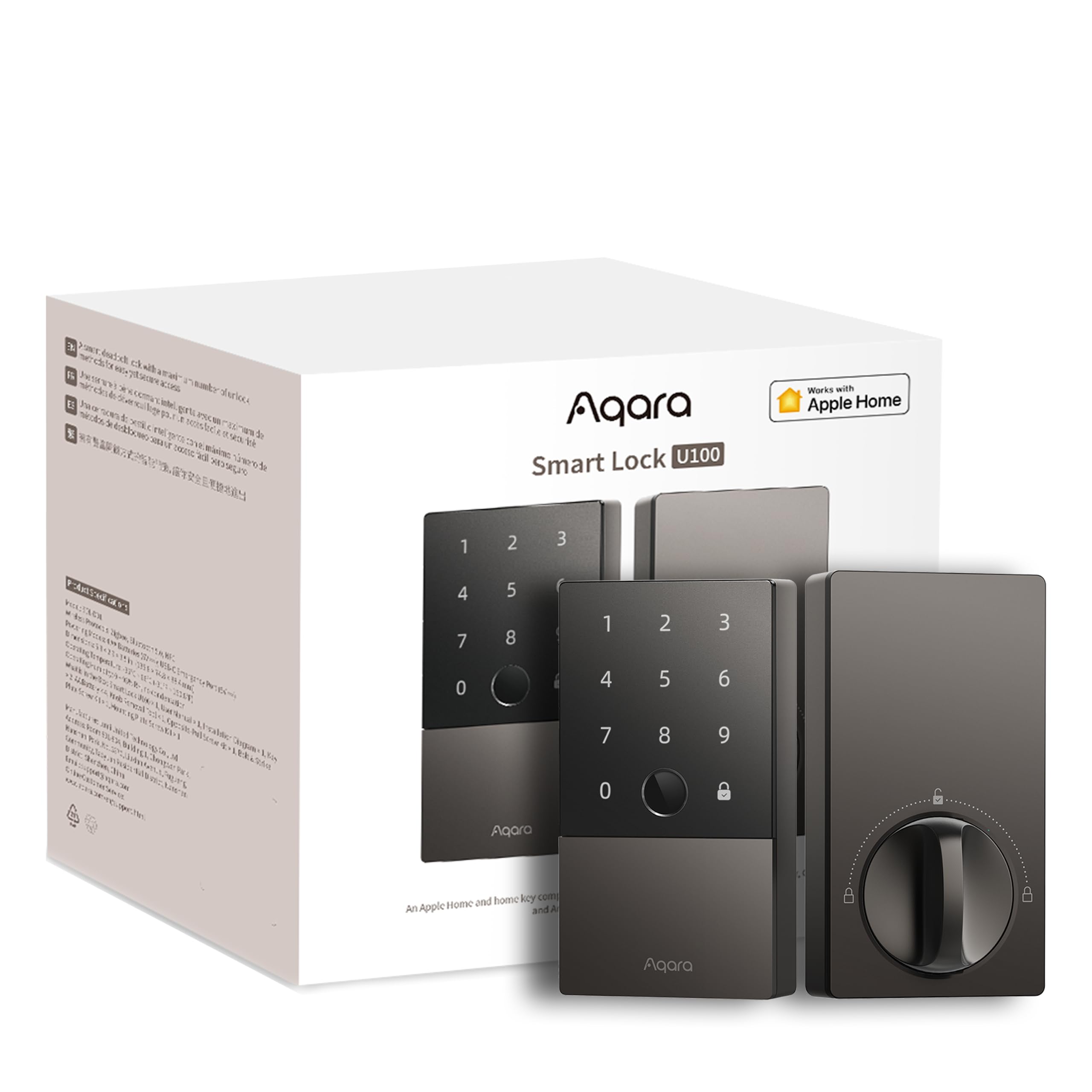 Aqara Smart Lock U100 - Keyless Fingerprint Door Lock with Apple Home Key, Touchscreen Keypad & Bluetooth Deadbolt | IP65 Weatherproof | Works with Apple HomeKit, Alexa, Google Assistant & IFTTT | Gray | Secure Smart Home Access for Apartments, Houses & Vacation Rentals