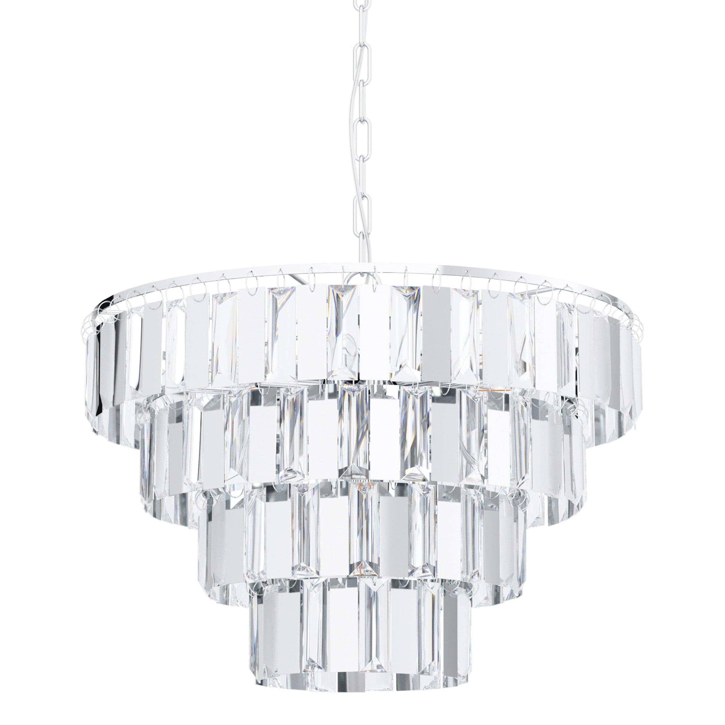 Eglo Erseka 19.1 Inch Crystal Glass & Chrome Ceiling Pendant Light Fixture - Modern Dining Room, Kitchen Island Lighting