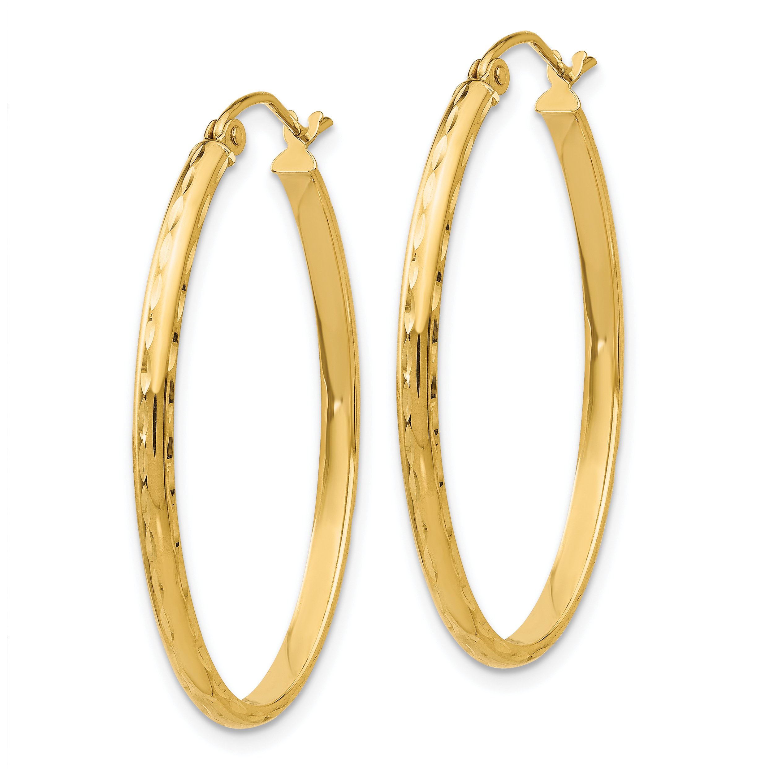2.5mm Polished Diamond-Cut Oval Hoop Earrings in 14K Real Yellow Gold - Perfect for Everyday Wear, Date Nights & Special Occasions