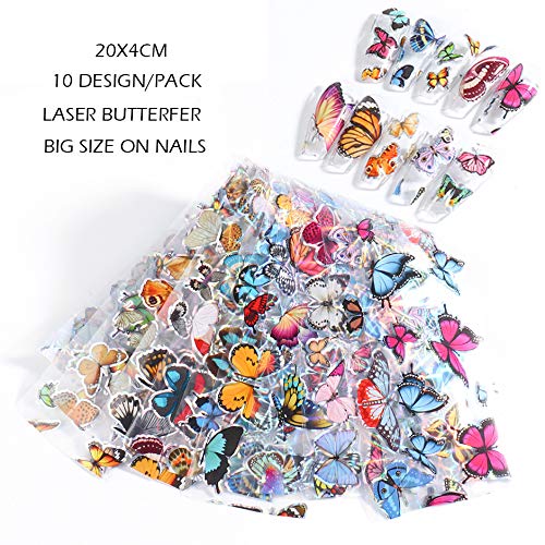 10 Sheets Butterfly Nail Art Foil Transfer Stickers - Holographic Nail Decals for DIY Manicure & Nail Decoration - Perfect for Party, Wedding, and Everyday Nail Art Designs