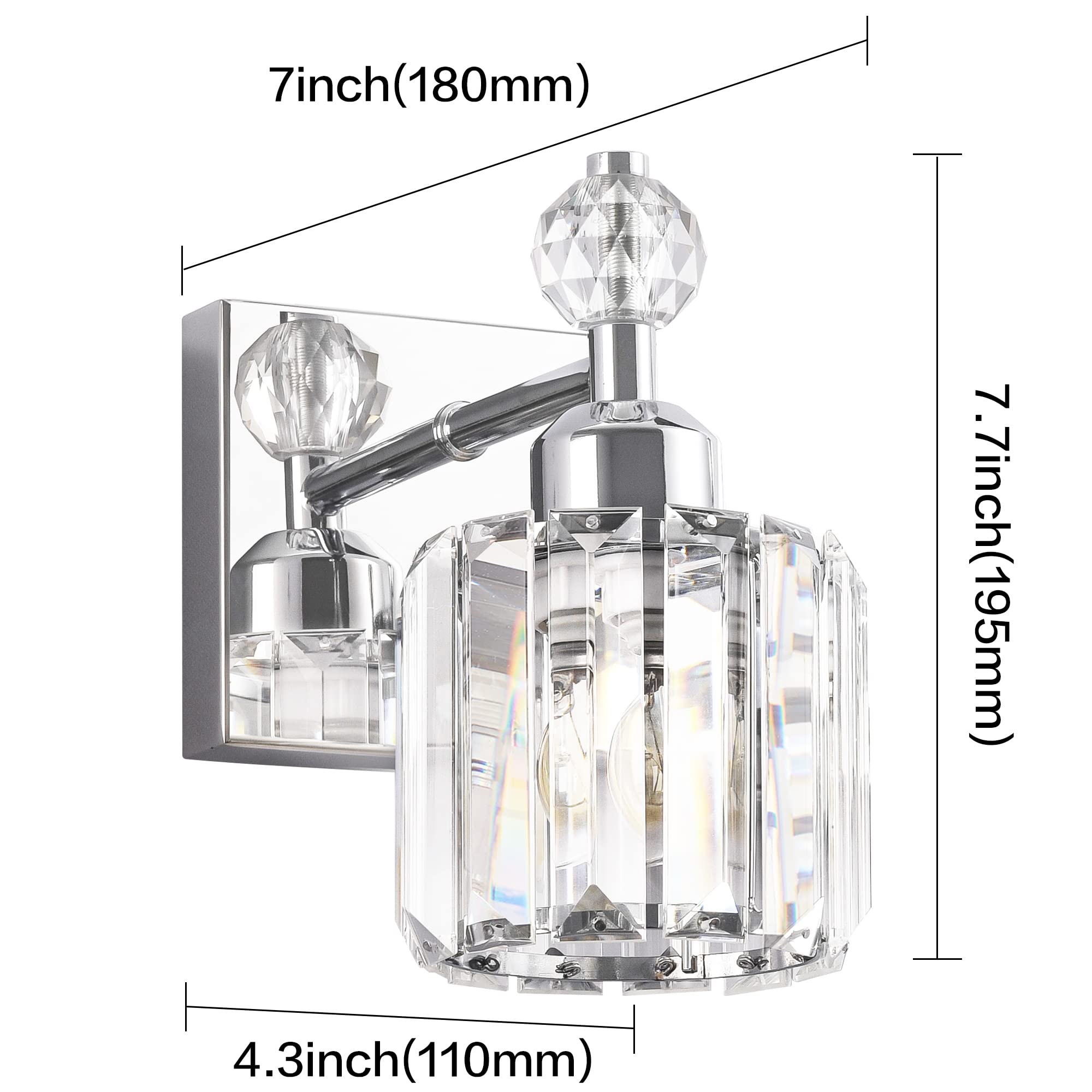 Modern Crystal Chrome Bathroom Vanity Light Fixture - 1-Light Over Mirror Wall Lamp for Bathroom Makeup & Grooming
