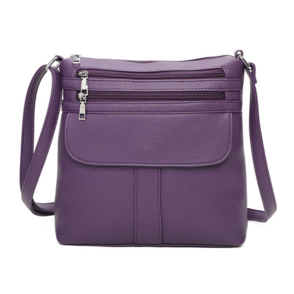 Stylish Women's Double Front Zip PU Leather Handbag - Fashionable School Shoulder Bag & Crossbody Purse for Daily Use, Work, and Travel