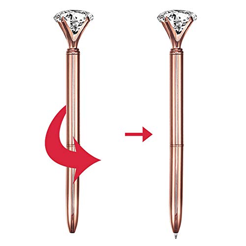 8-Pack CLARA Big Diamond Ballpoint Pens - Rhinestone Crystal Metal Rose Gold with Black Ink for Office, School, Gift Giving & Luxury Writing Accessories